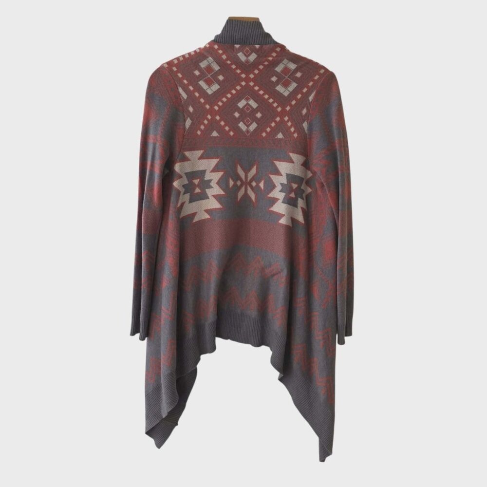 Pink Republic Open‎ Front Sweater Grey Pink Aztec Boho Cotton/Acrylic Medium